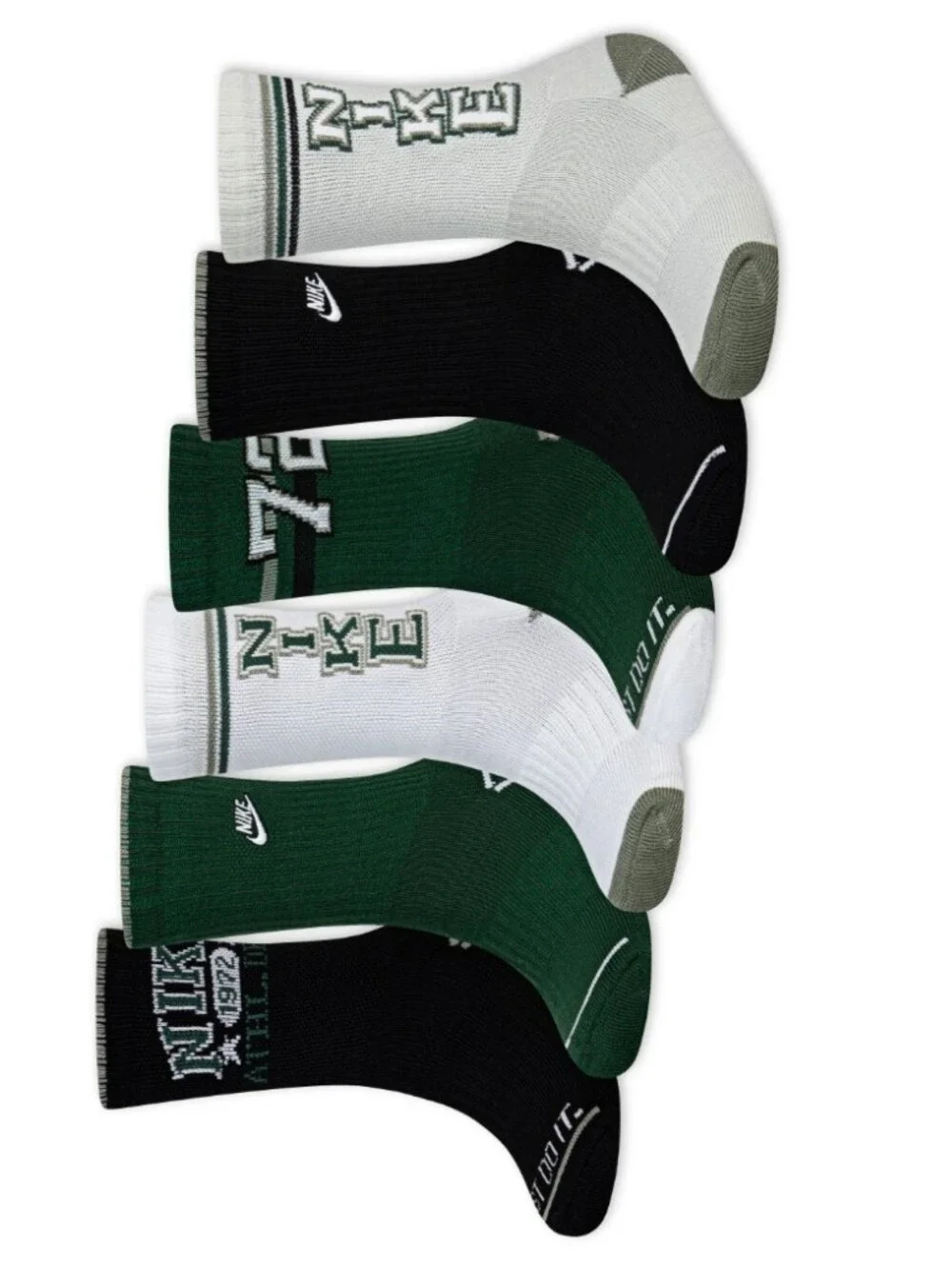 NWT Boy's Nike Crew Socks in Black & Green - 6 Pack